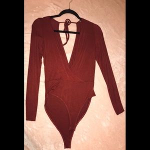Maroon Deep V Bodysuit